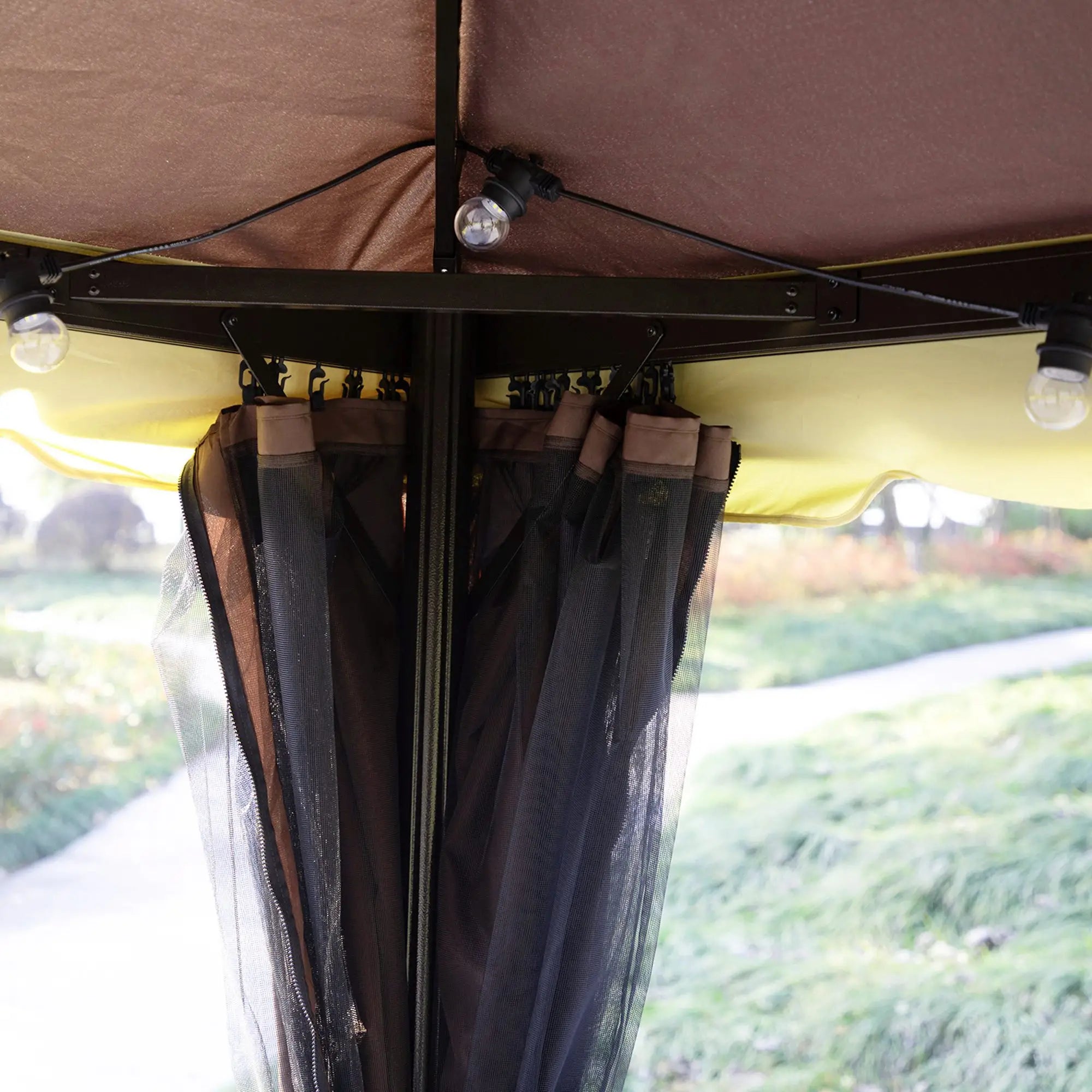 3 x 4m Aluminium Garden Gazebo, Marquee Canopy Shelter Pavilion Party Tent with Nets and Curtains for Garden and Deck, Coffee