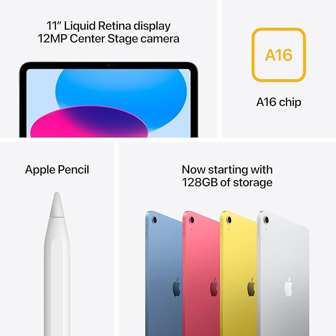 **£5 RAFFLE** Apple iPad 11-inch: A16 chip, 11-inch Model, Liquid Retina Display, 128GB, Wi-Fi 6, 12MP Front / 12MP Back Camera, Touch ID, All-Day Battery Life — Silver