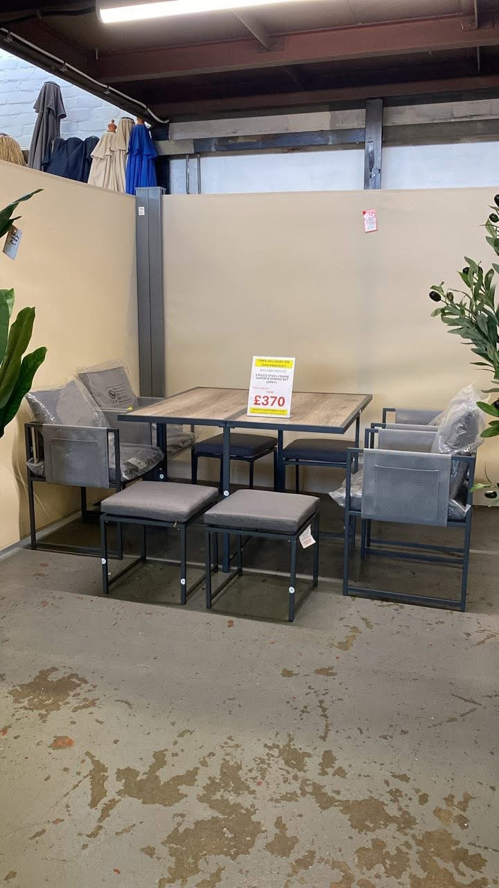 Nine-Piece Steel Frame Garden Dining Set - Grey RAFFLE - THIS WILL CLOSE SUNDAY 24th AUGUST