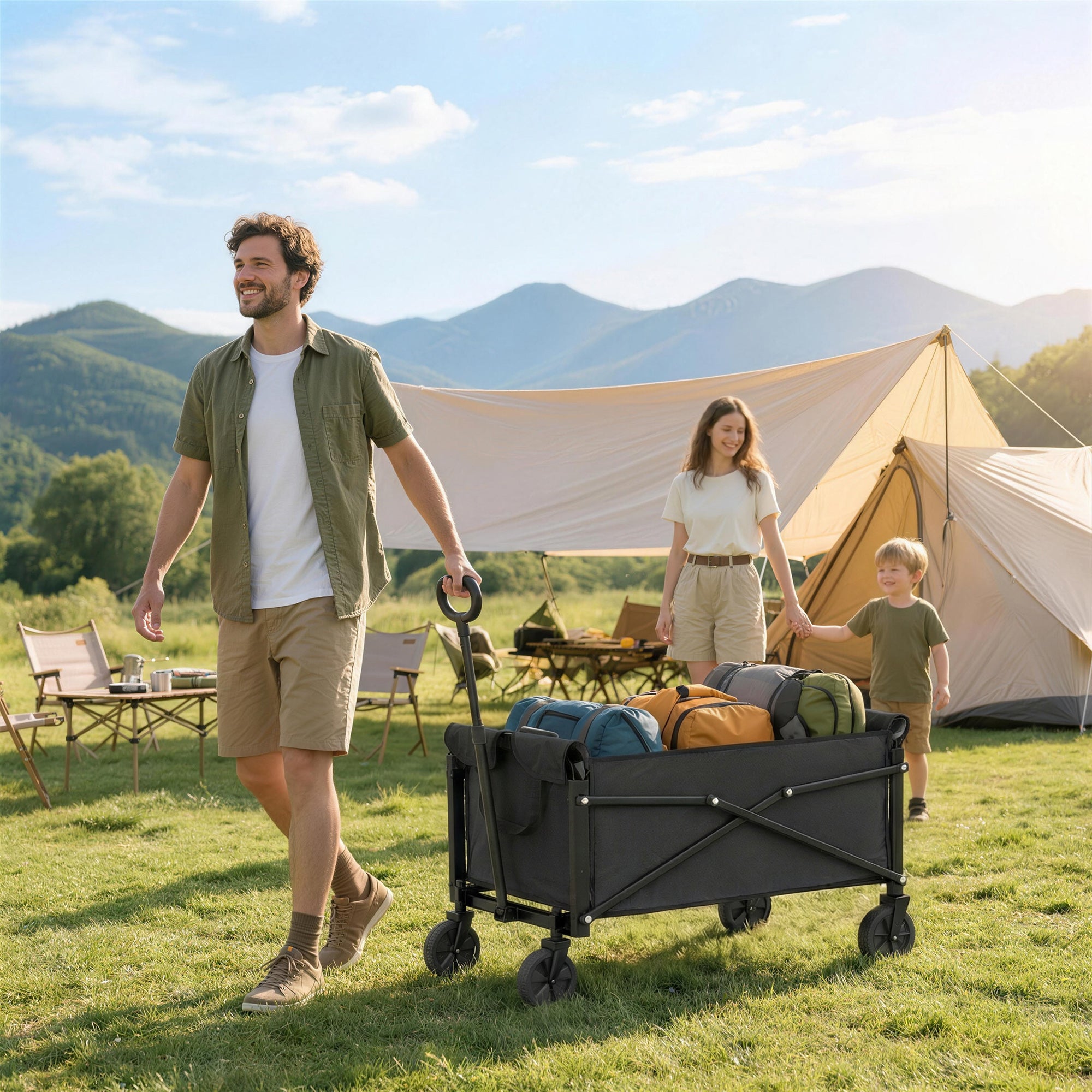 Outsunny 81L Festival Trolley on Wheels, Garden Folding Trolley Cart, Black