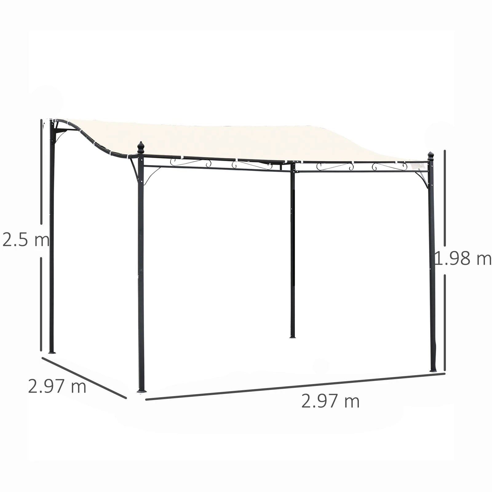 3x3 m Wall Mounted Garden Porch-Black/Cream White
