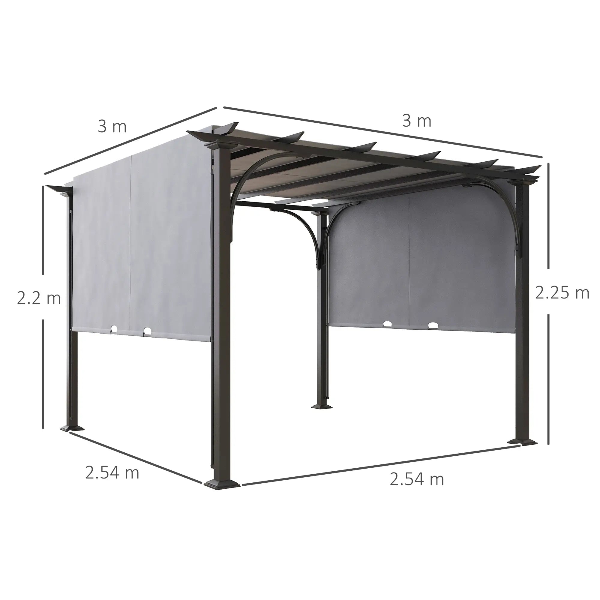 3 x 3(m) Outdoor Pergola, Garden Pergola Gazebo with Adjustable Canopy, Grey