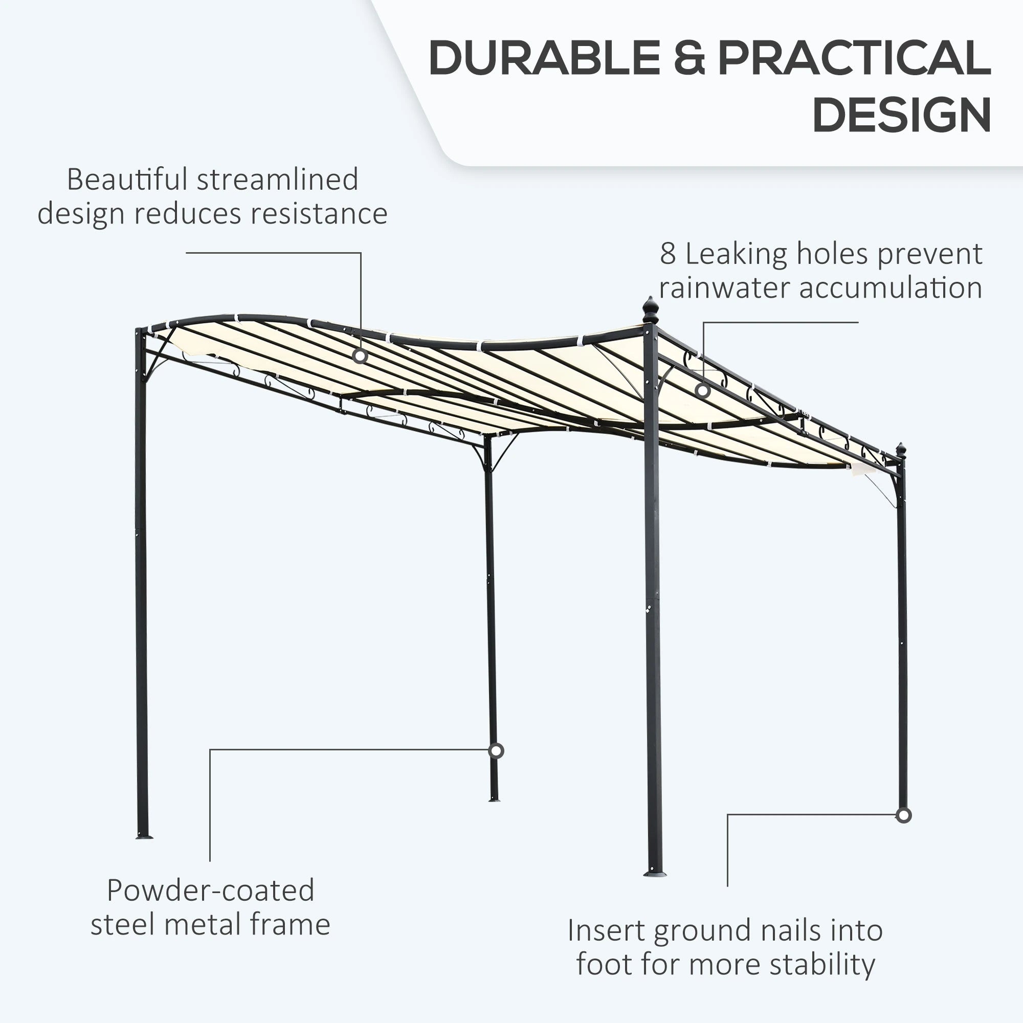 3x3 m Wall Mounted Garden Porch-Black/Cream White