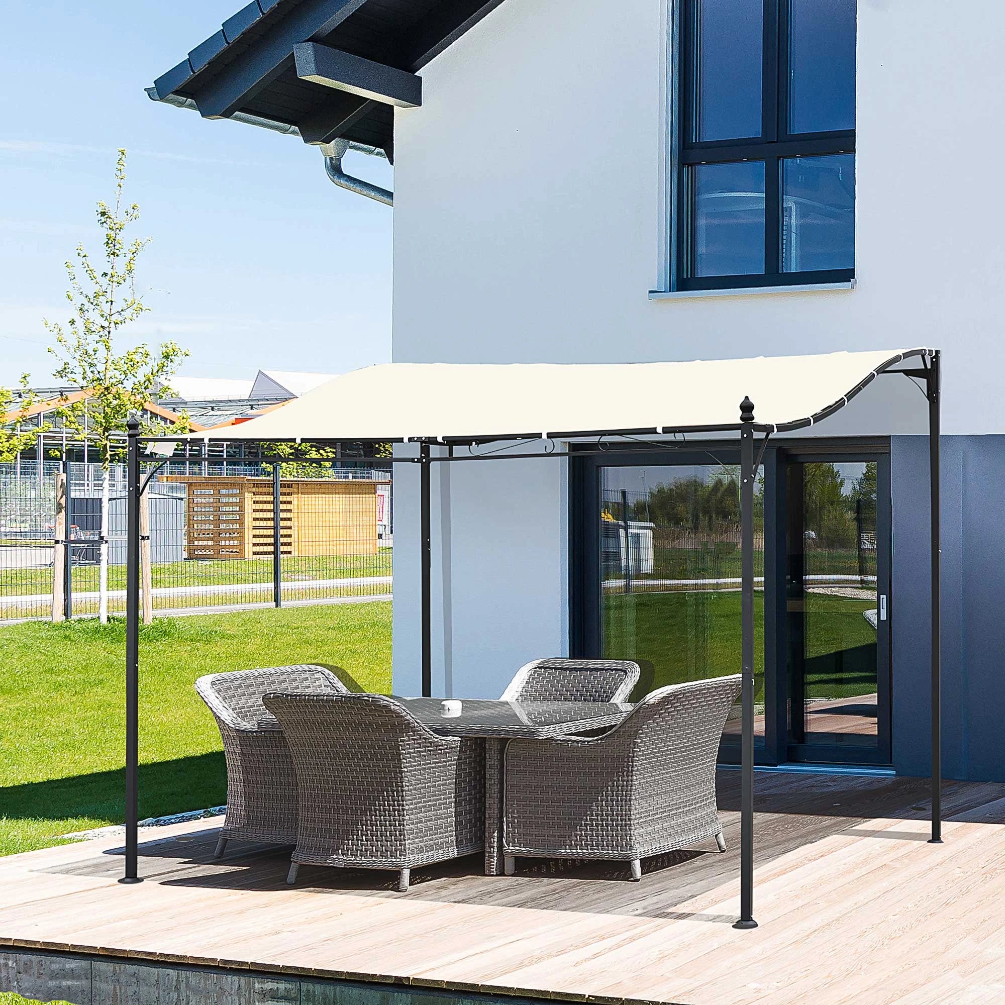 3x3 m Wall Mounted Garden Porch-Black/Cream White