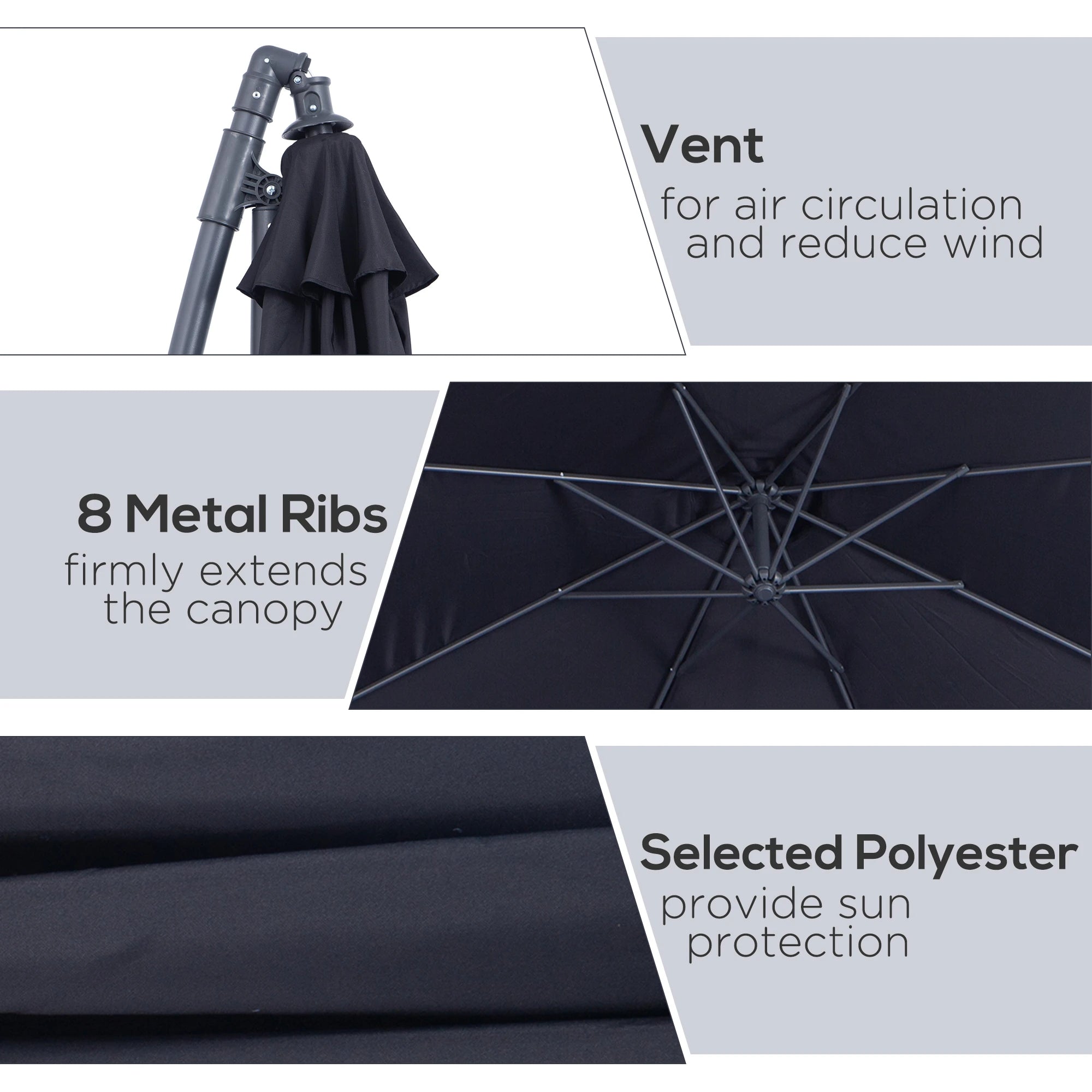 3 m Banana Parasol-Black