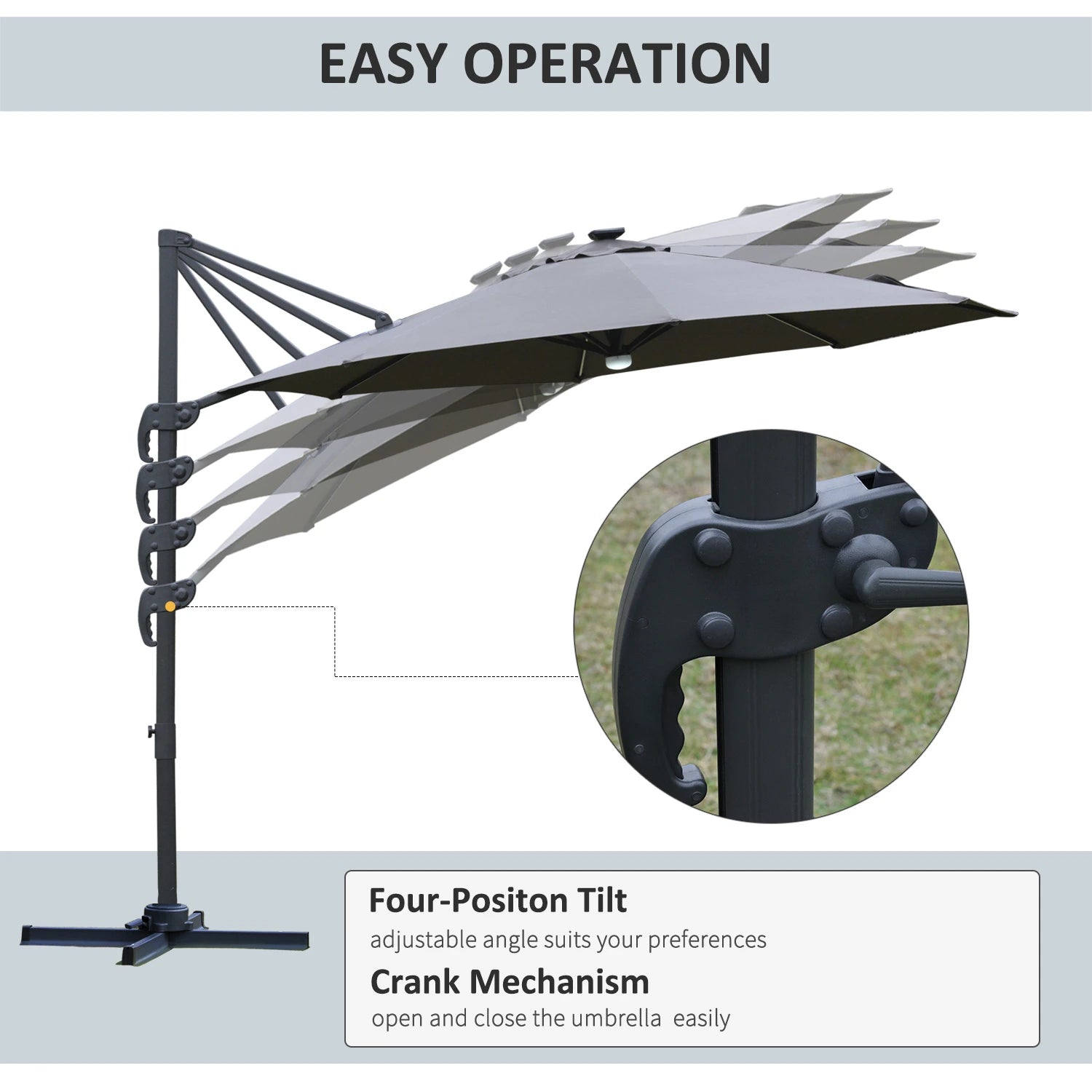 3(m) LED Cantilever Parasol Outdoor Sun Umbrella w/ Base Solar Lights Grey
