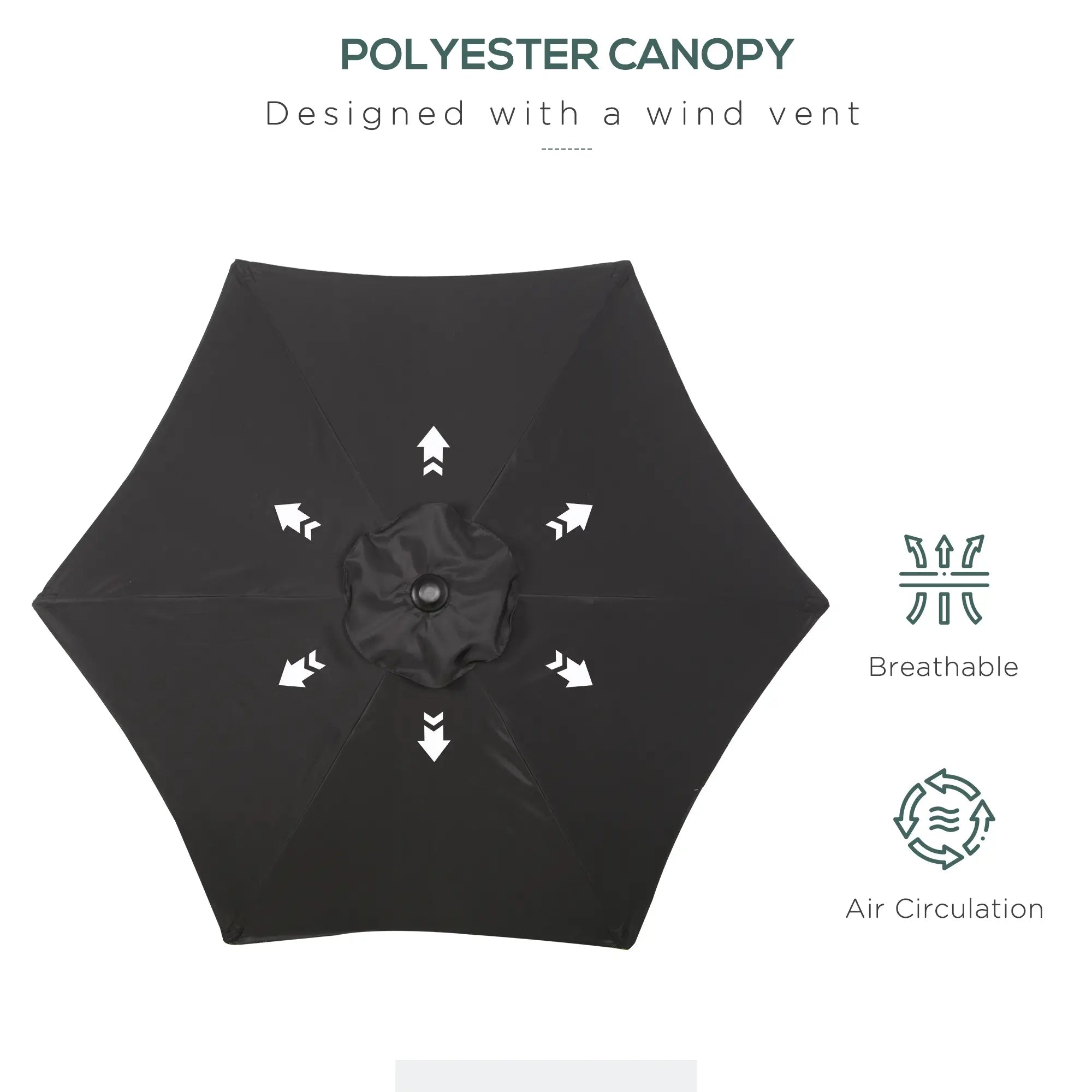 2m Garden Parasol Umbrella, Outdoor Sun Shade with 6 Sturdy Ribs for Balcony, Bench, Garden, Black