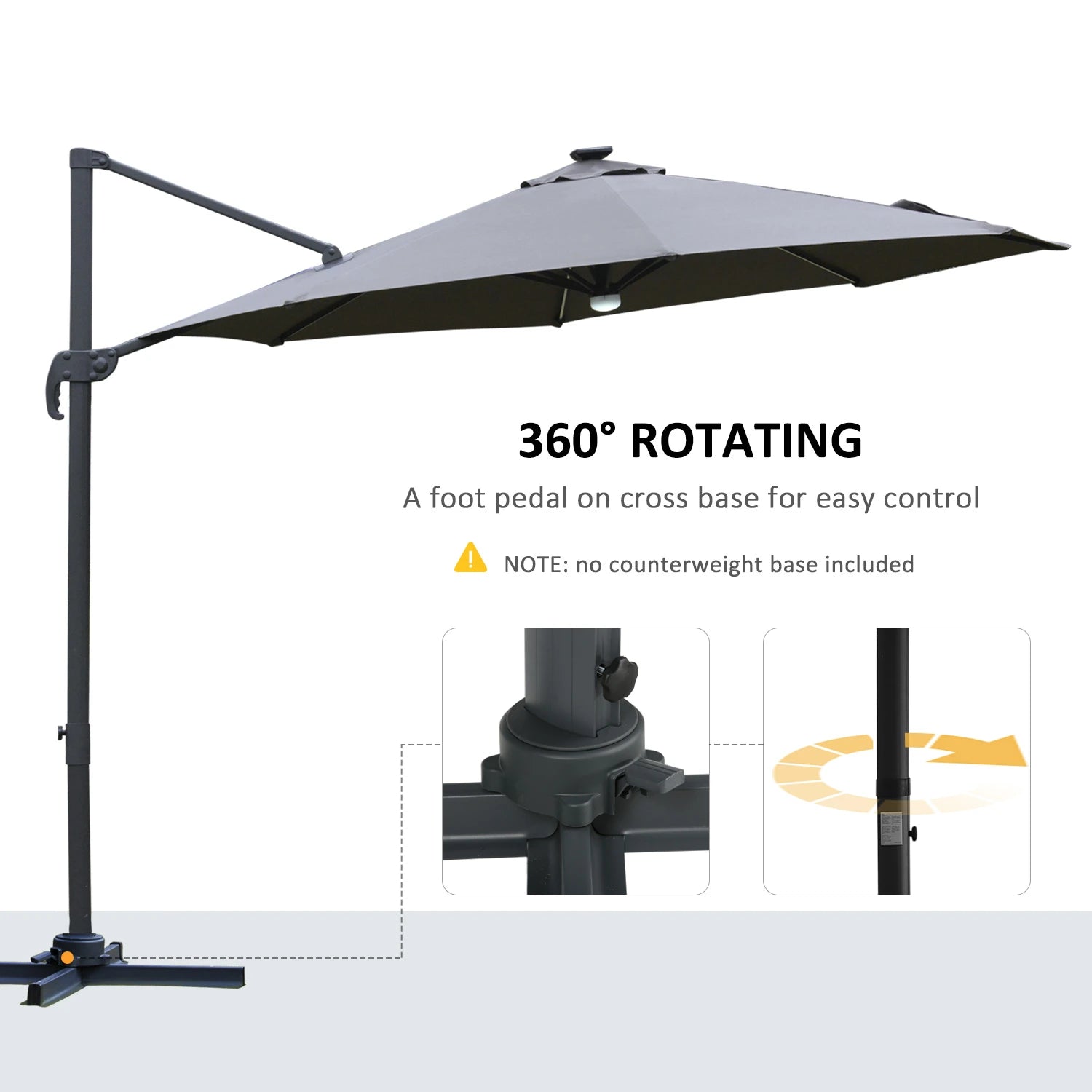 3(m) LED Cantilever Parasol Outdoor Sun Umbrella w/ Base Solar Lights Grey