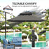 .5x3 m Garden Cantilever Parasol with Solar LED Lights and Centre Light, Aluminium Large Square Patio Umbrella, UPF50+ Hanging Sun Shade with Cross Base, Crank Handle and Tilt, Grey