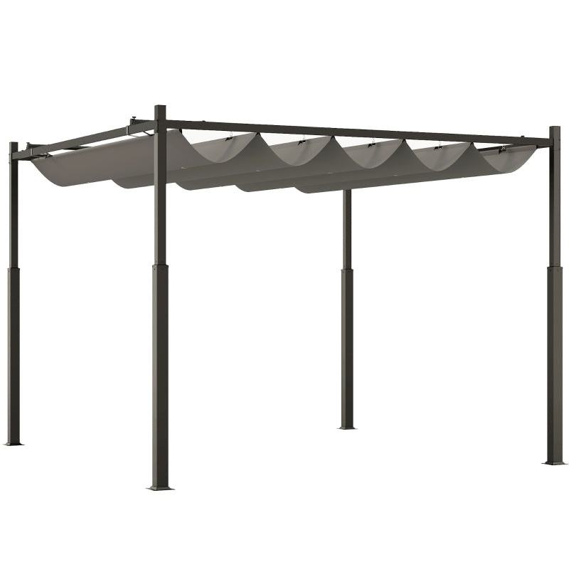 3 x 3(m) Metal Pergola with Retractable Roof and Magnetic Fixture, Outdoor Gazebo Garden Pergola Kit Sun Shade Canopy, UPF30+, 80mm Metal Column, Grey