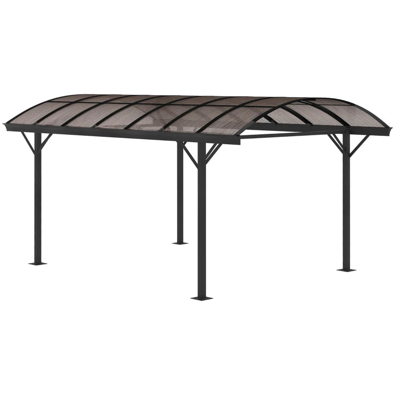 5 x 3(m) Hardtop Gazebo Aluminium Pavilion Carport Garden Shelter Pergola with Polycarbonate Roof, Brown