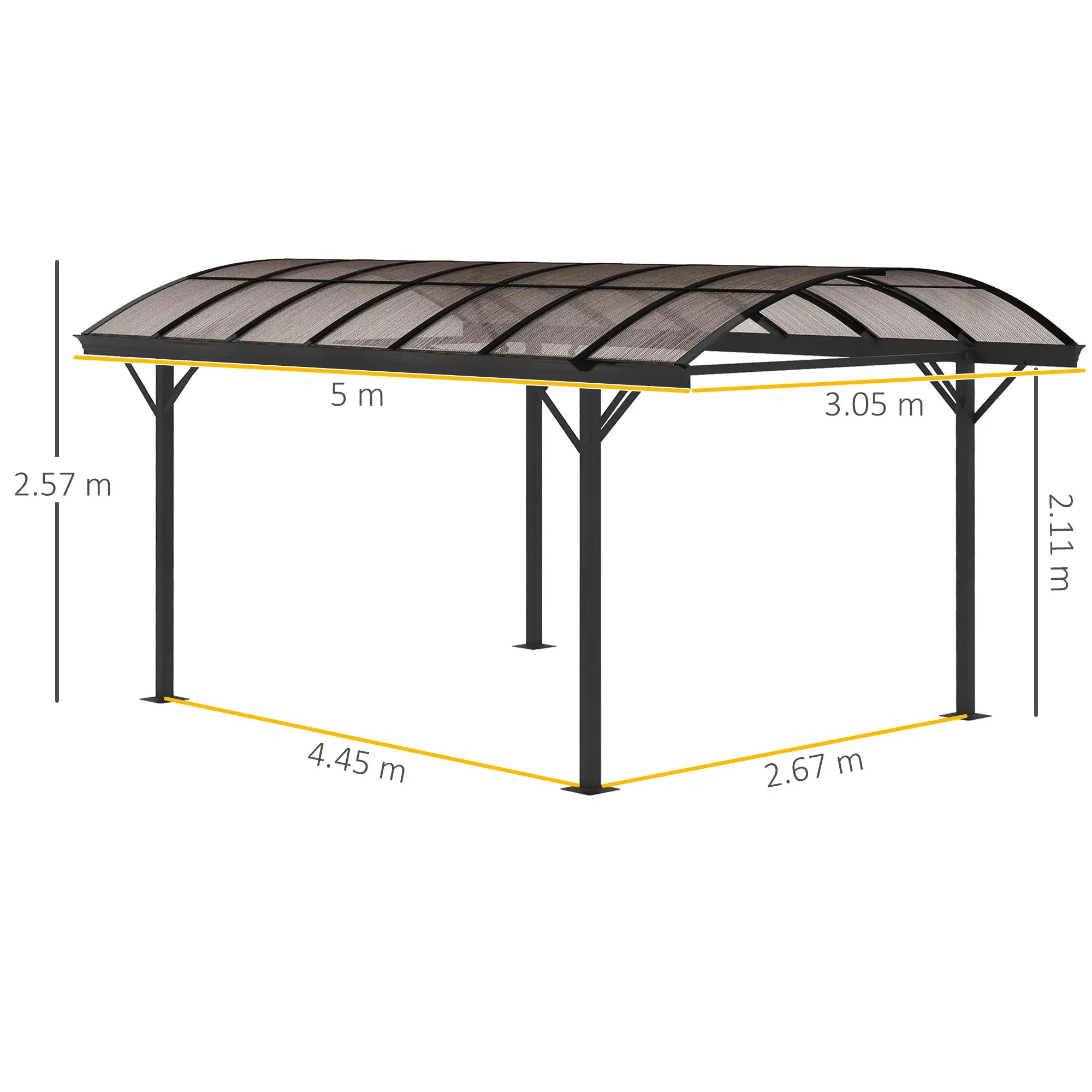 5 x 3(m) Hardtop Gazebo Aluminium Pavilion Carport Garden Shelter Pergola with Polycarbonate Roof, Brown