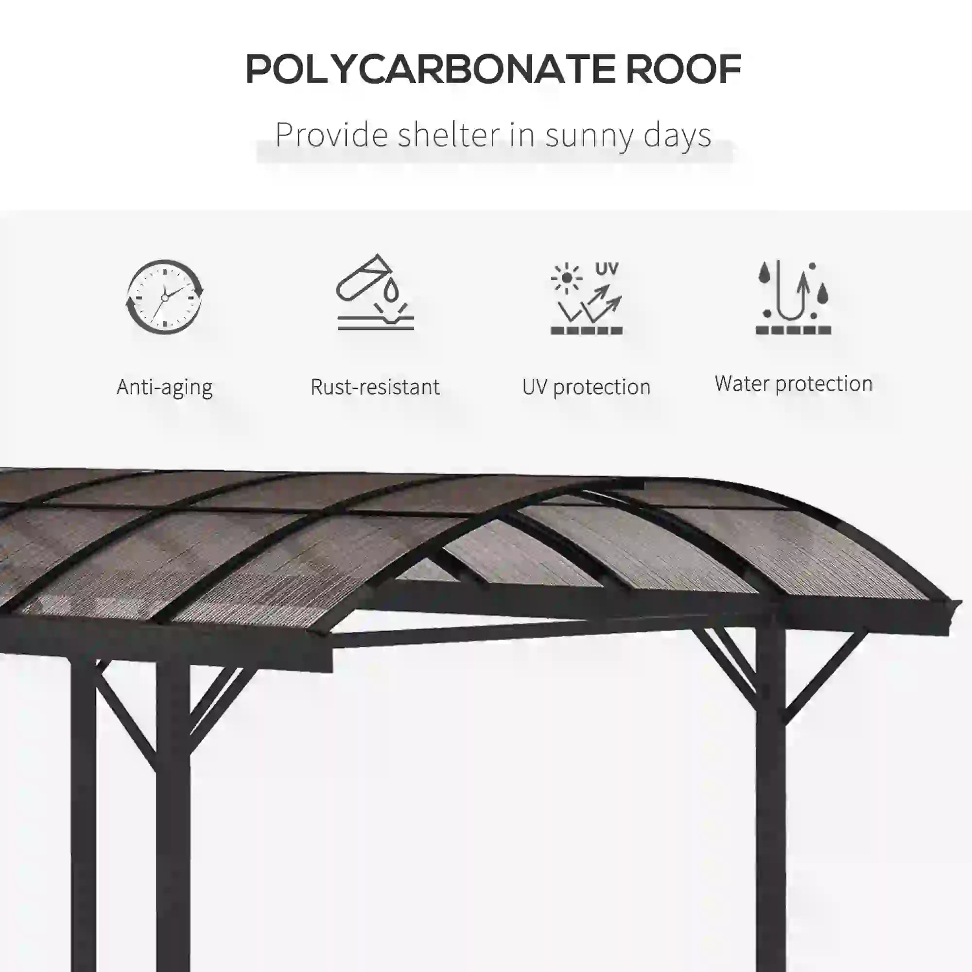 5 x 3(m) Hardtop Gazebo Aluminium Pavilion Carport Garden Shelter Pergola with Polycarbonate Roof, Brown