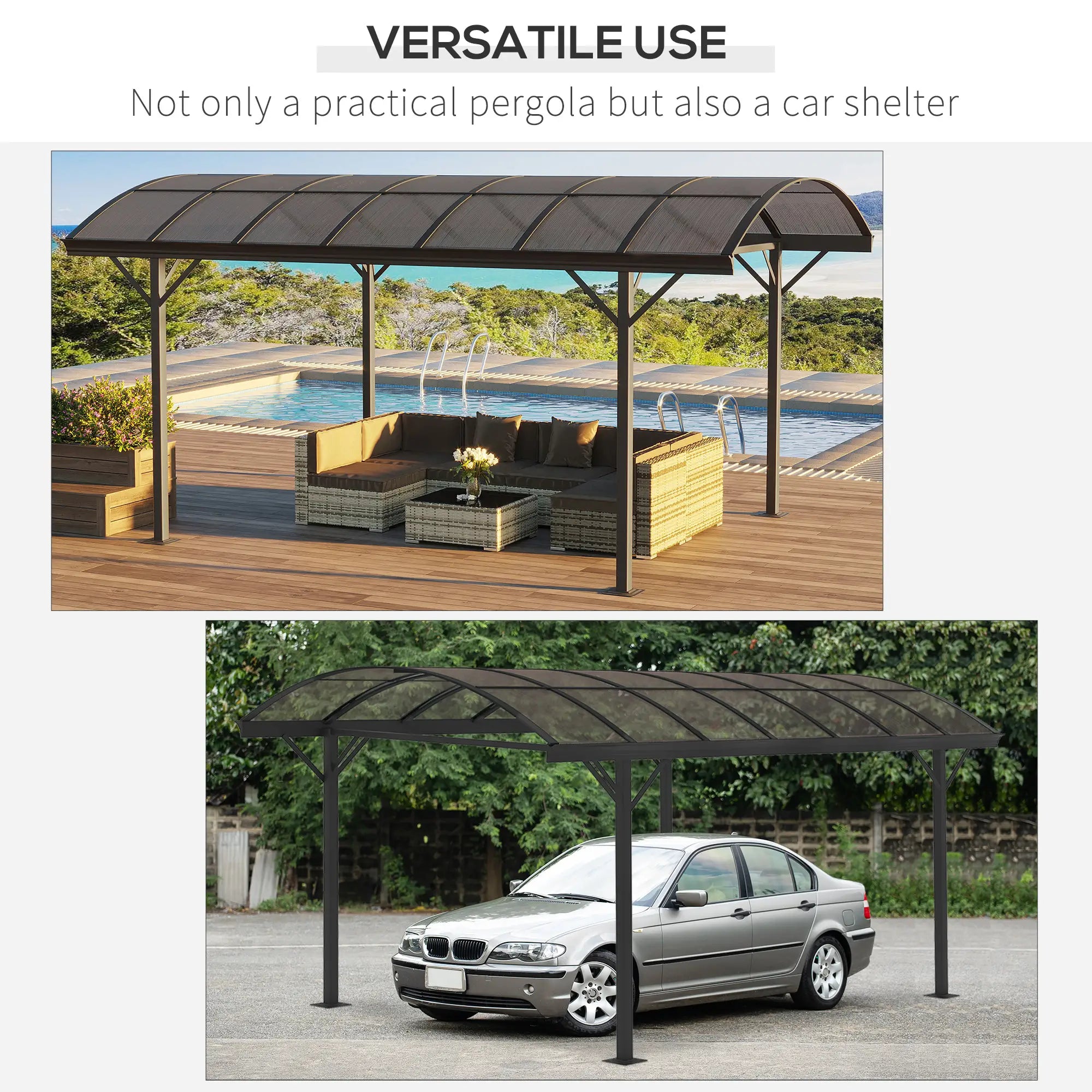 5 x 3(m) Hardtop Gazebo Aluminium Pavilion Carport Garden Shelter Pergola with Polycarbonate Roof, Brown