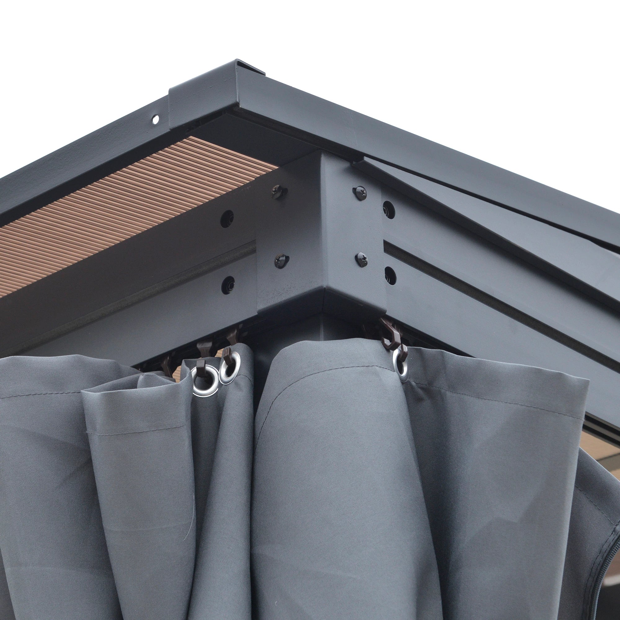 4 x 3(m) Outdoor Hardtop Gazebo with Curtains, Lean to Aluminium Pergola with Polycarbonate Roof, Garden Pavilion Sun Shade Shelter, Grey
