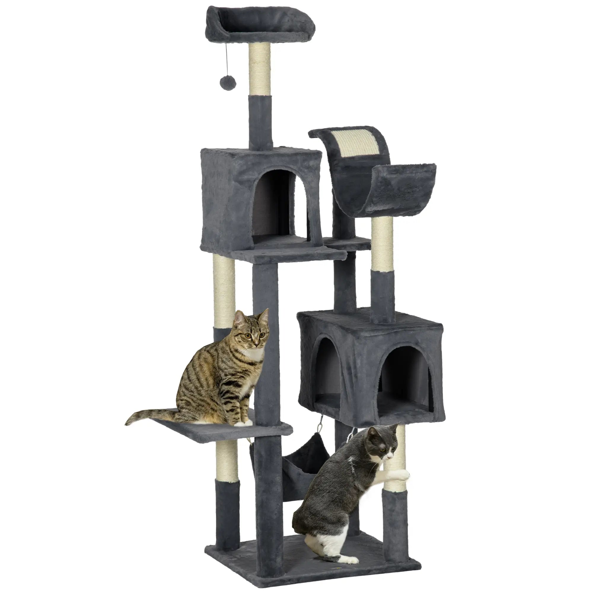 177cm Cat Tree with Scratching Post, Hammock, Cat House - Dark Grey