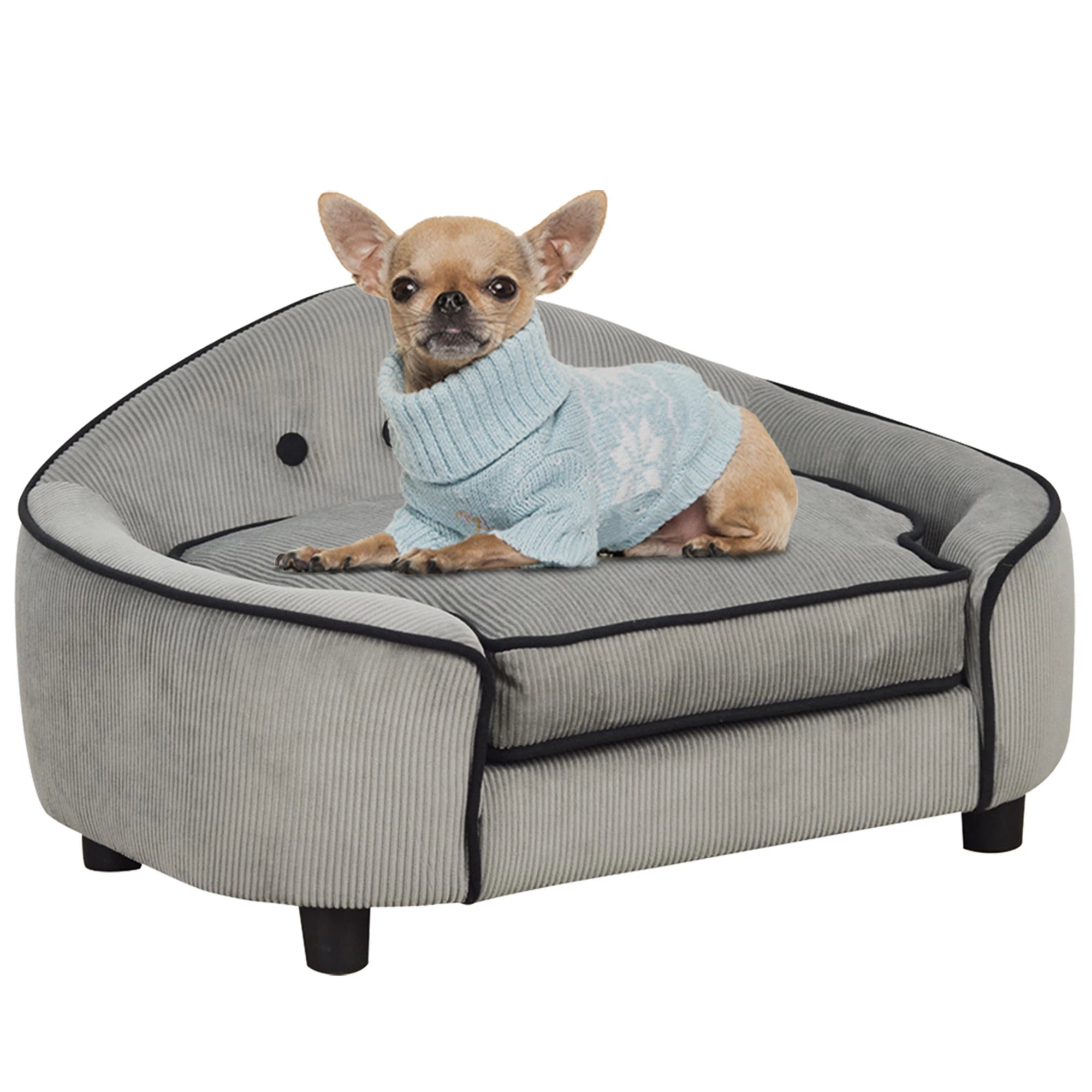 Dog Sofa for XS and S Size Dogs, Pet Chair Bed with Soft Cushion, Cat Sofa Couch with Washable Cover, Wooden Frame, 66.5 x 45 x 35.5 cm, Grey