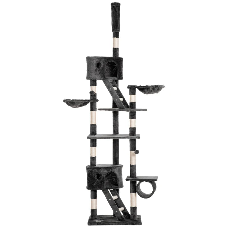 Floor-to-Ceiling Cat Tree for Indoor Cats, 240-260cm Adjustable Cat Tree - Dark Grey