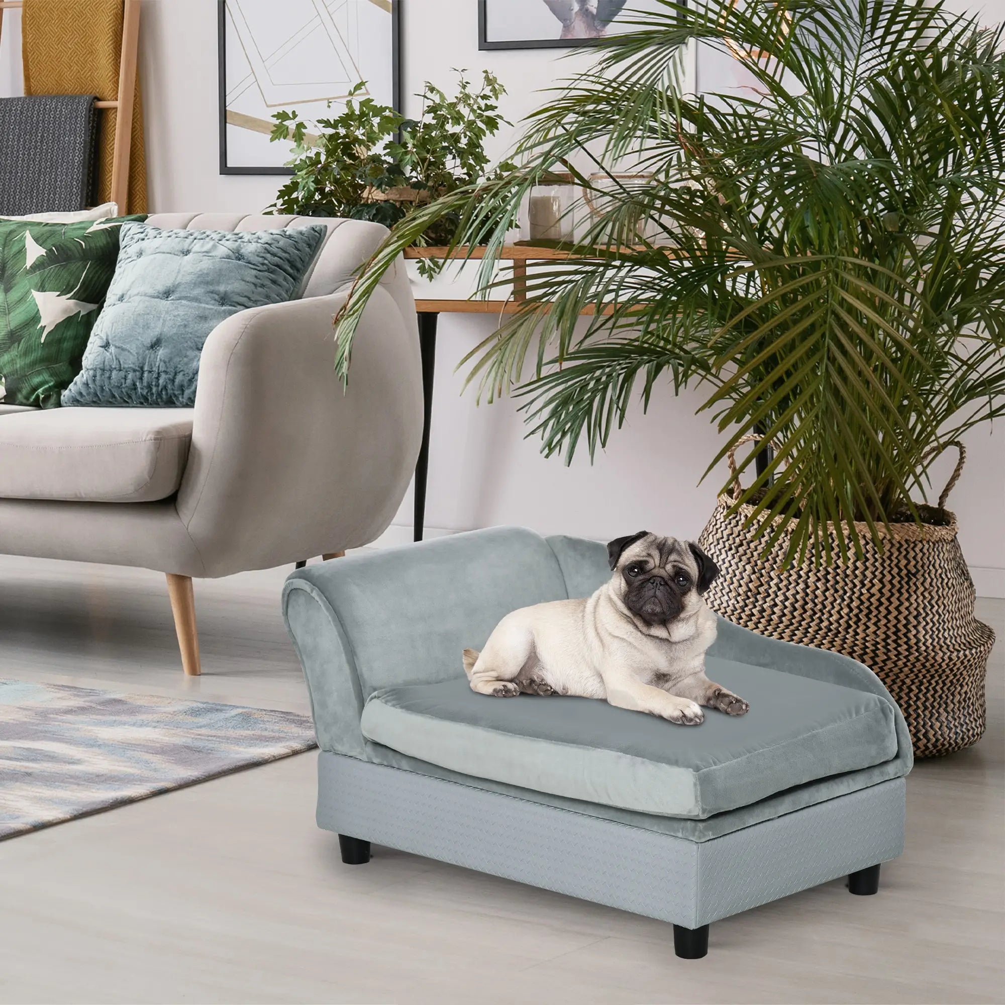 Sofa Chair, with Storage, Cushion, for Small Dogs, Cats - Light Grey