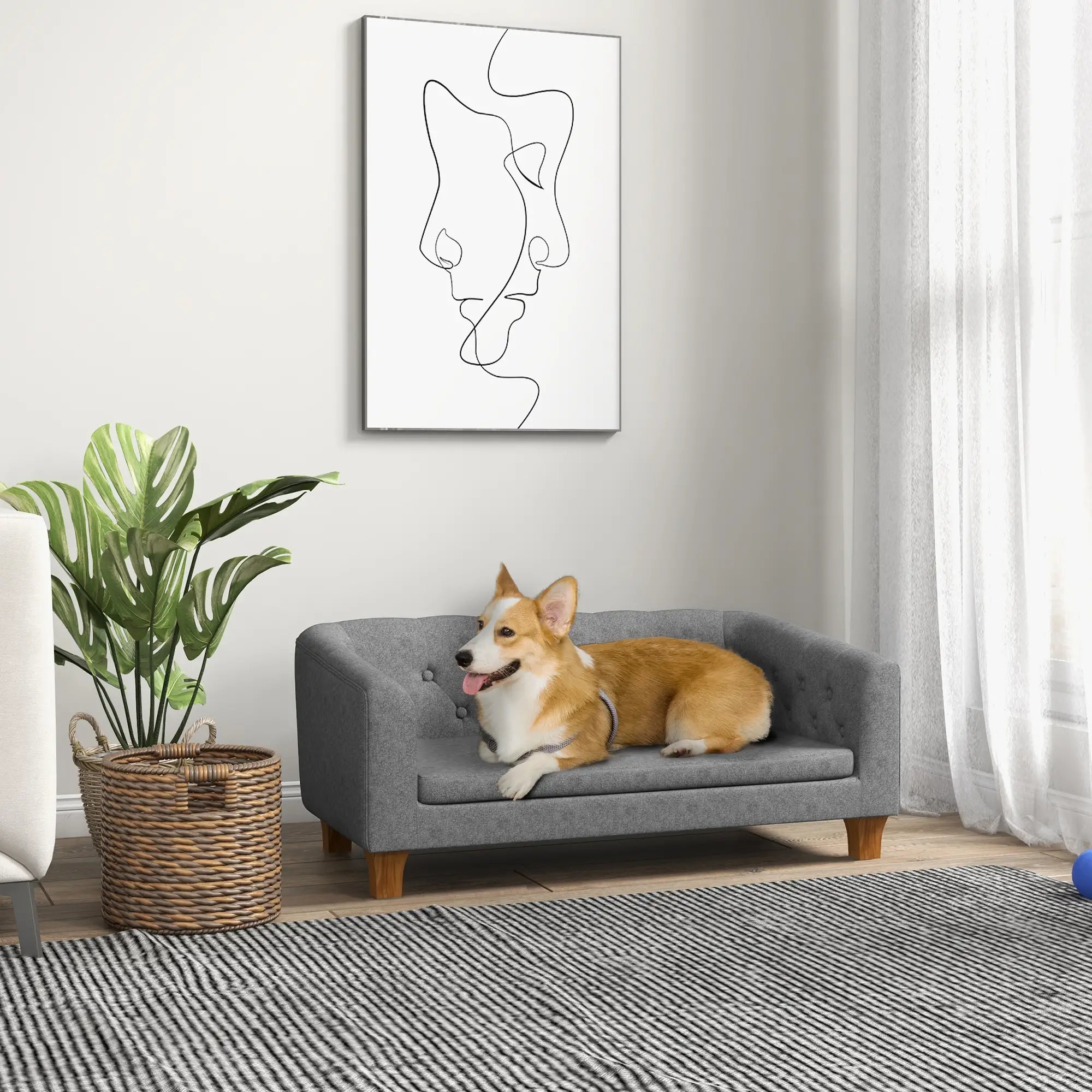 Dog Sofa Bed w/ Soft Cushion for Medium Dogs - Grey
