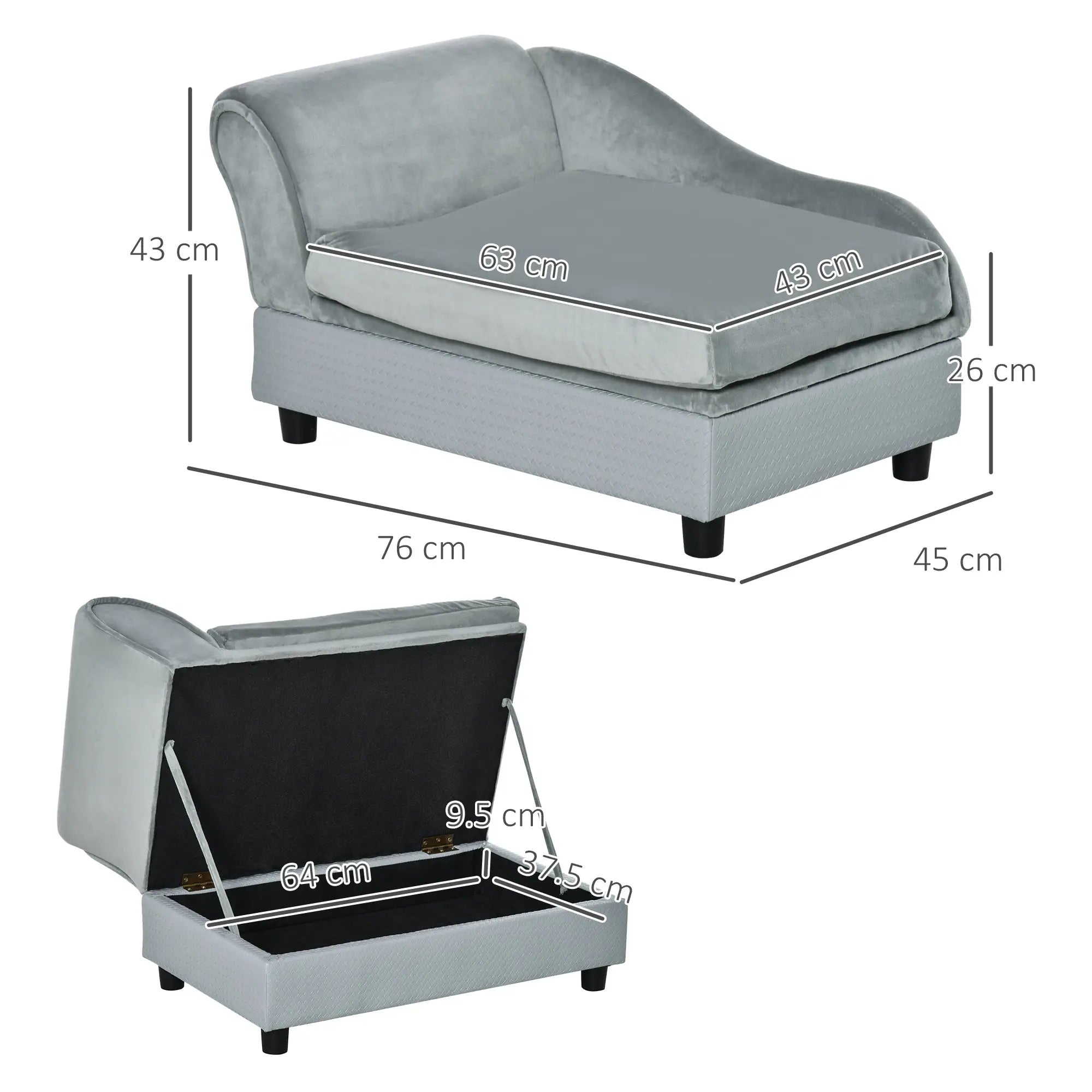 Sofa Chair, with Storage, Cushion, for Small Dogs, Cats - Light Grey