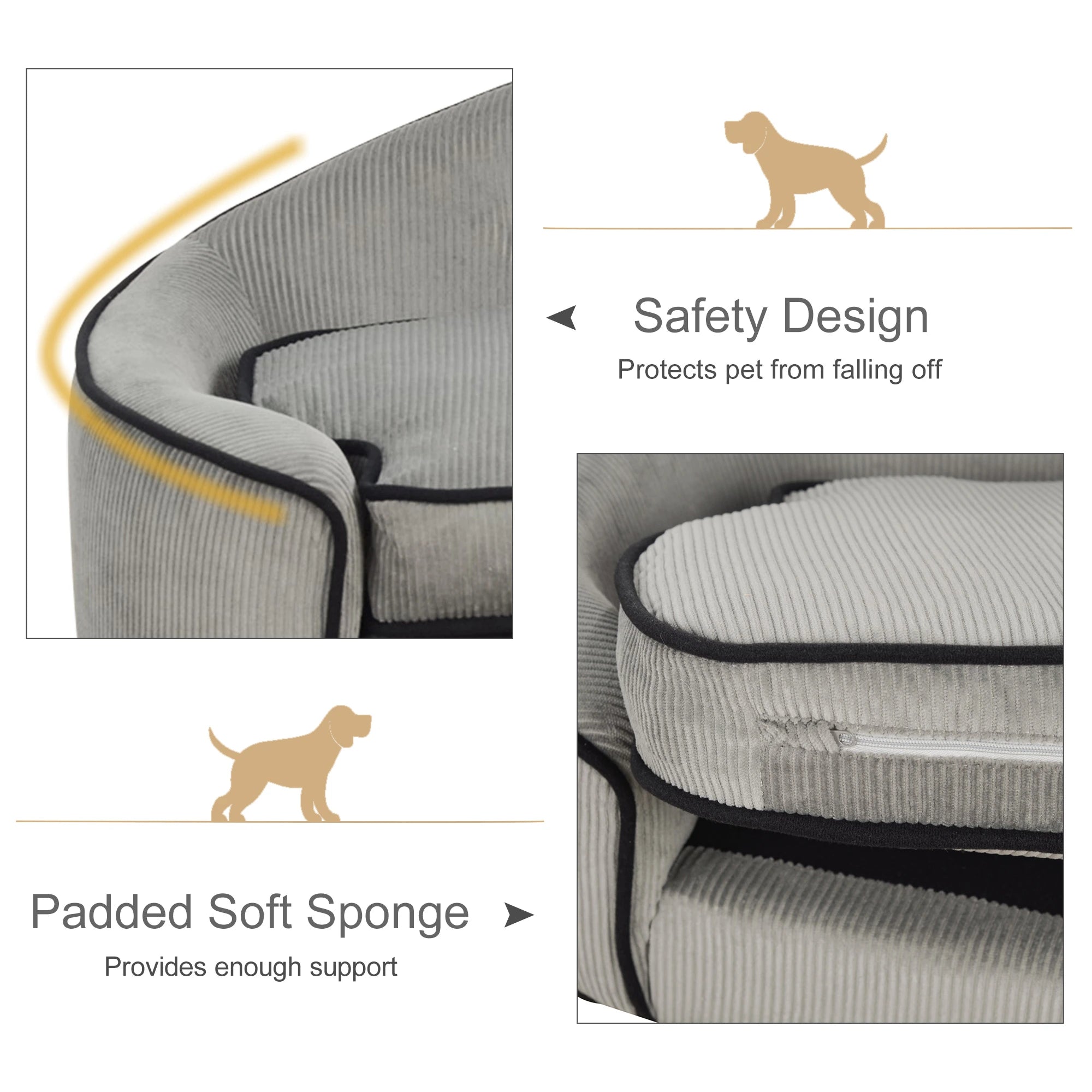 Dog Sofa for XS and S Size Dogs, Pet Chair Bed with Soft Cushion, Cat Sofa Couch with Washable Cover, Wooden Frame, 66.5 x 45 x 35.5 cm, Grey