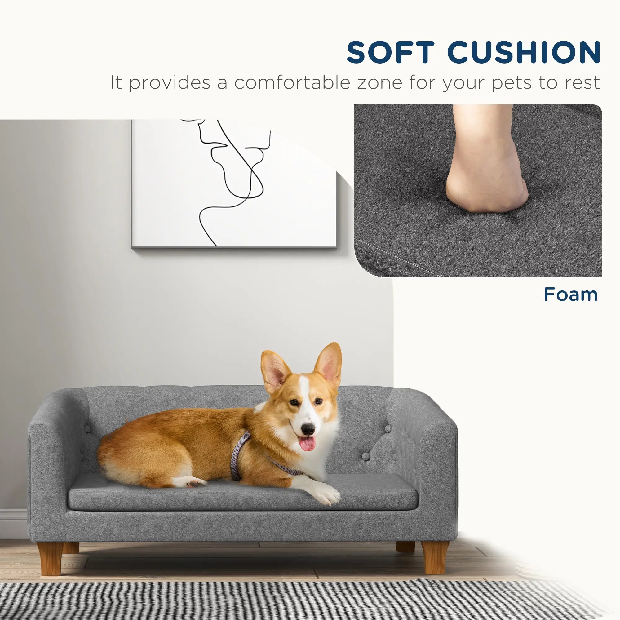 Dog Sofa Bed w/ Soft Cushion for Medium Dogs - Grey