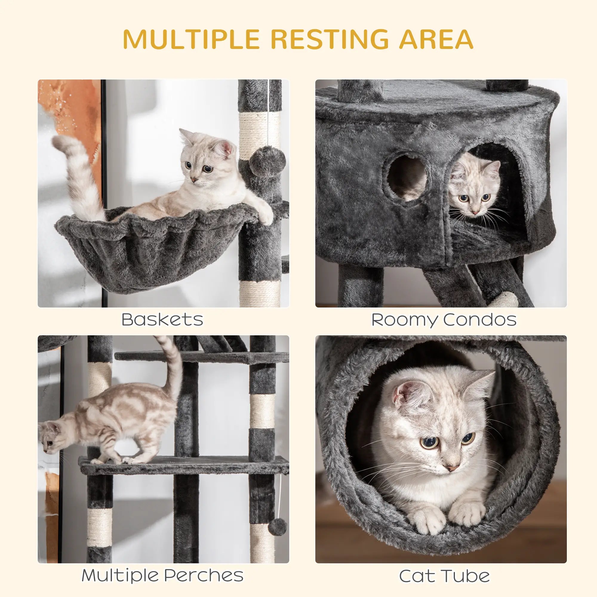 Floor-to-Ceiling Cat Tree for Indoor Cats, 240-260cm Adjustable Cat Tree - Dark Grey