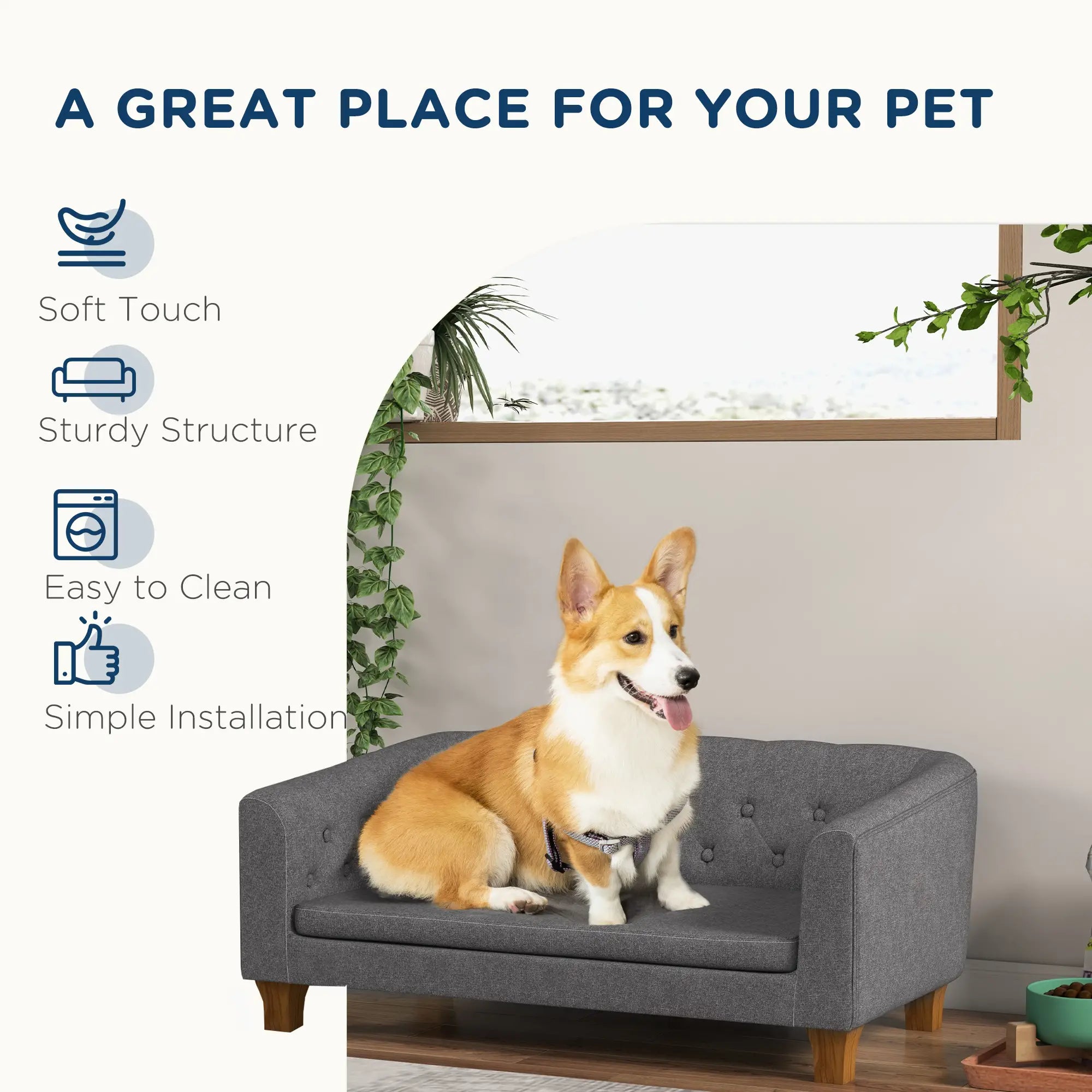 Dog Sofa Bed w/ Soft Cushion for Medium Dogs - Grey