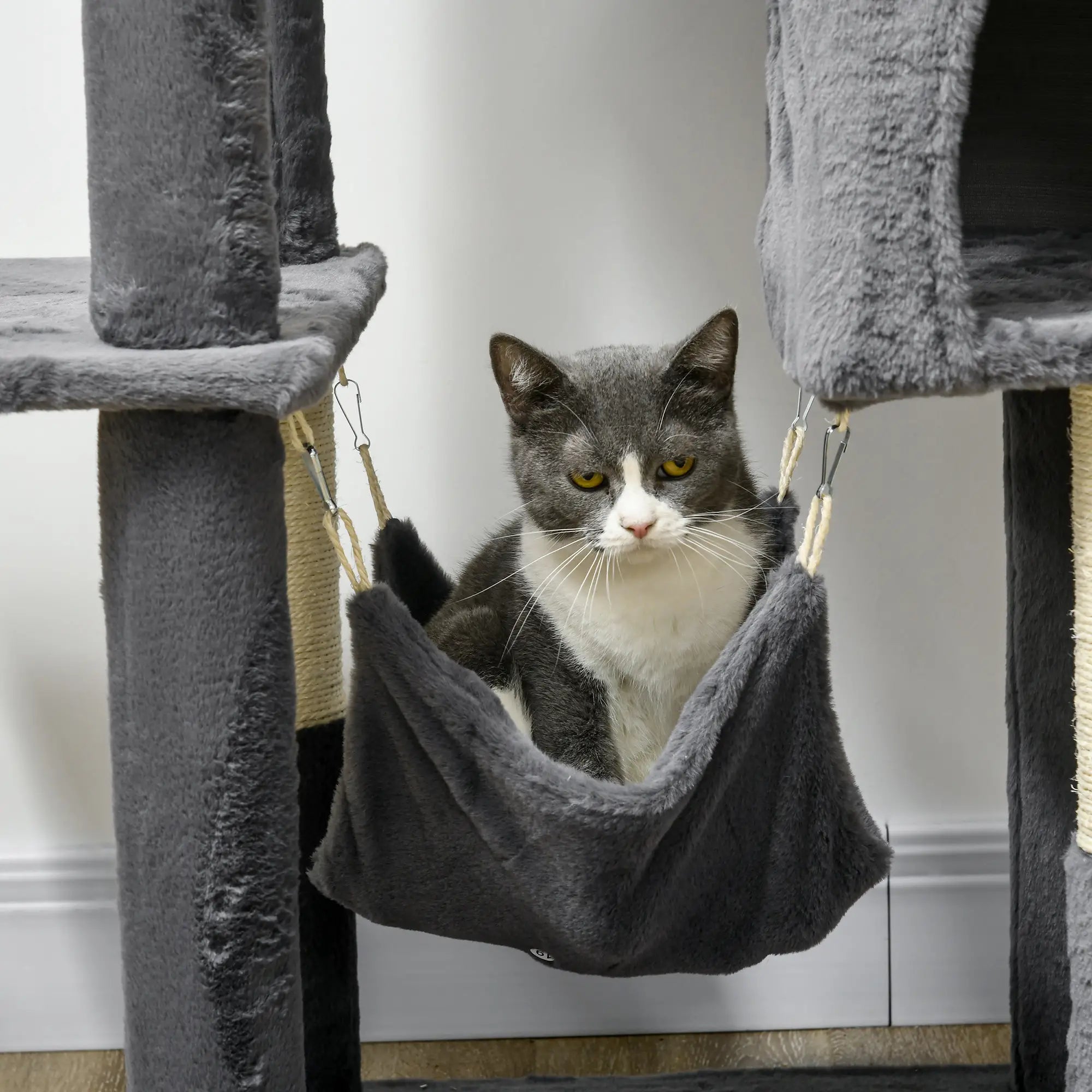 177cm Cat Tree with Scratching Post, Hammock, Cat House - Dark Grey