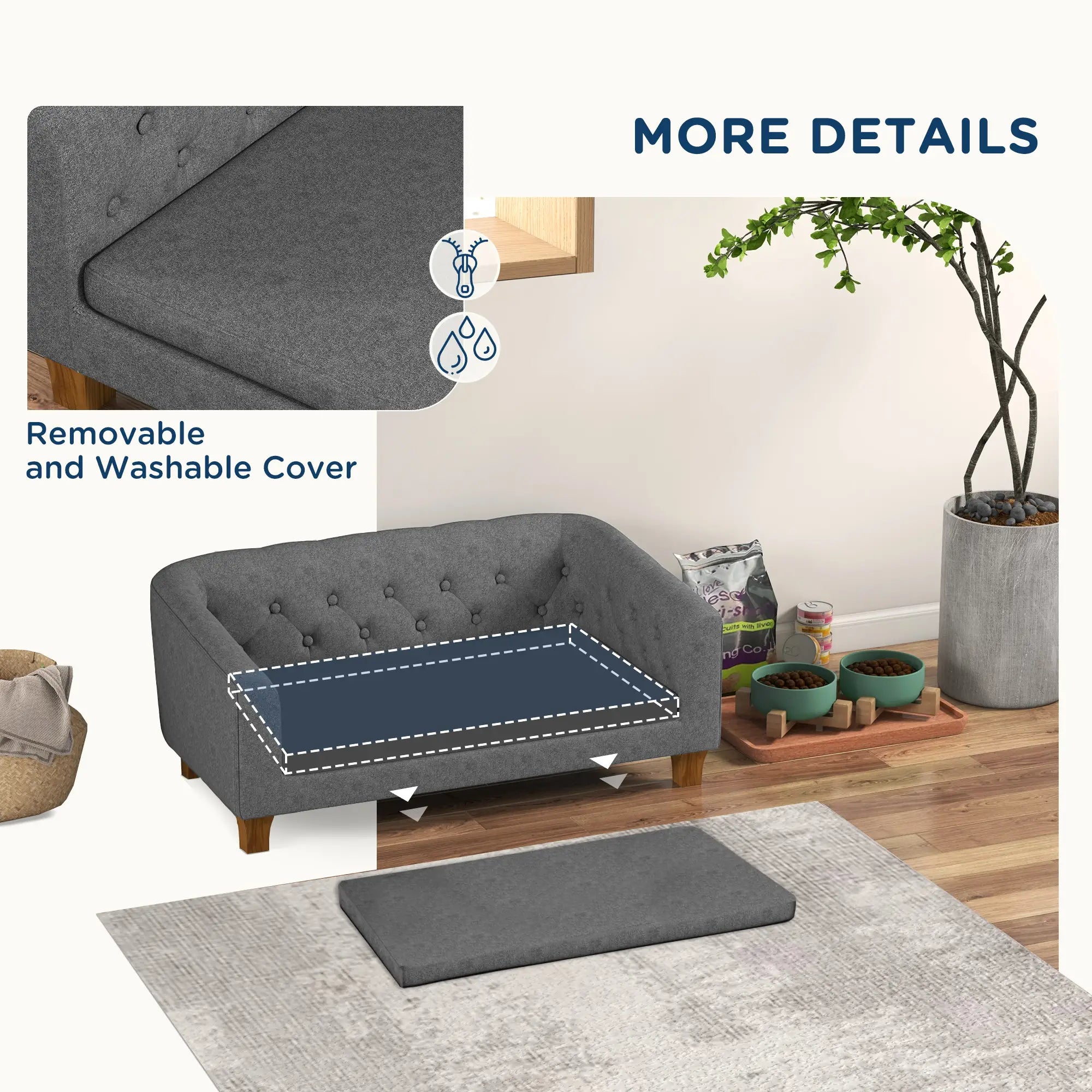 Dog Sofa Bed w/ Soft Cushion for Medium Dogs - Grey