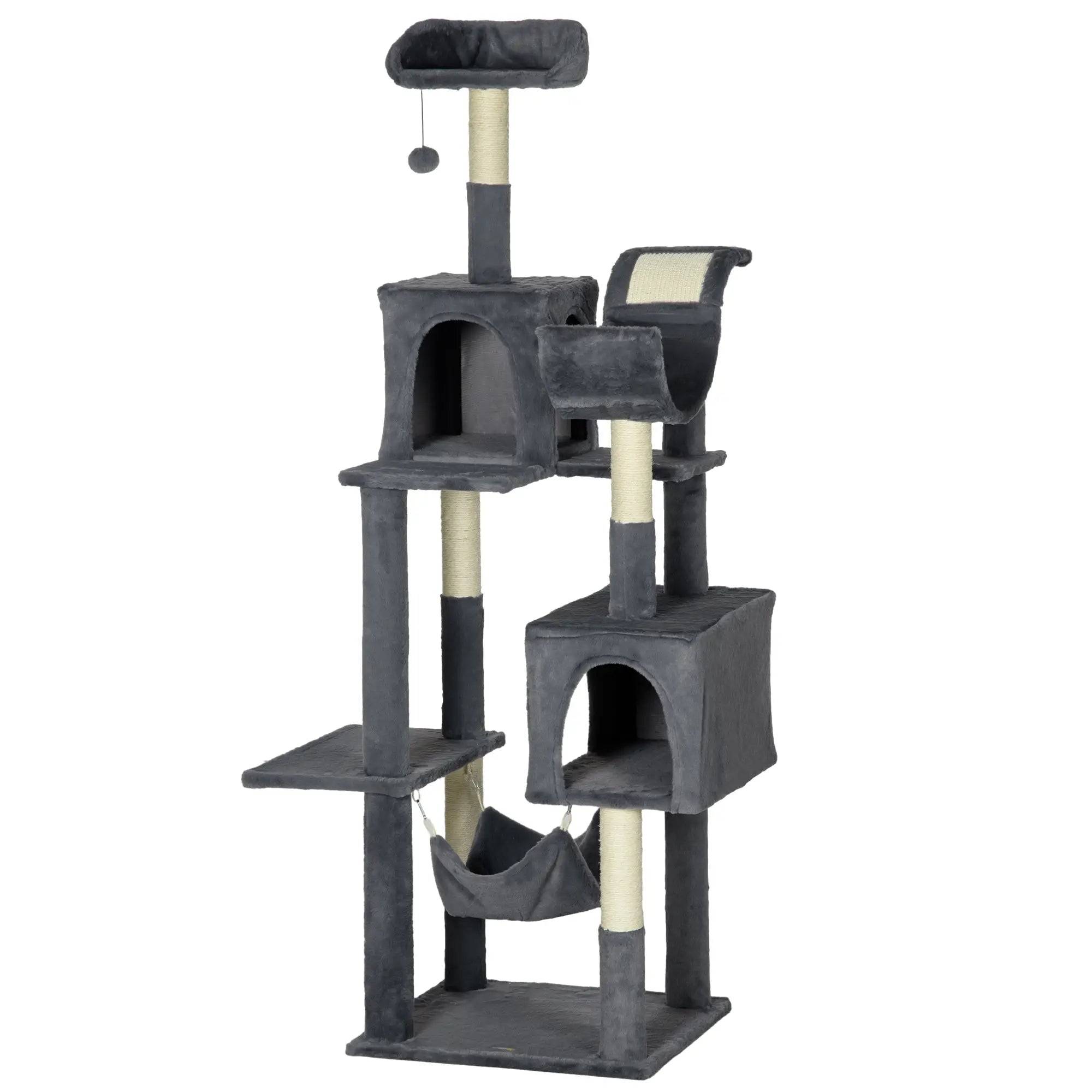 177cm Cat Tree with Scratching Post, Hammock, Cat House - Dark Grey
