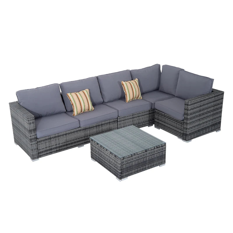 4 Pieces Rattan Garden Furniture Set, Wicker Outdoor Furniture Set with Corner Sofa Loveseat Coffee Table Cushions, Conservatory Furniture Set for Patio Balcony Poolside, Grey