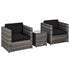 3 Pieces Rattan Bistro Set, Wicker Garden Furniture Set with Glass Top Coffee Table and Chairs, Thickened Washable Cushions for Outdoor, Patio, Balcony, Grey