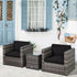 3 Pieces Rattan Bistro Set, Wicker Garden Furniture Set with Glass Top Coffee Table and Chairs, Thickened Washable Cushions for Outdoor, Patio, Balcony, Grey