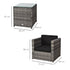 3 Pieces Rattan Bistro Set, Wicker Garden Furniture Set with Glass Top Coffee Table and Chairs, Thickened Washable Cushions for Outdoor, Patio, Balcony, Grey