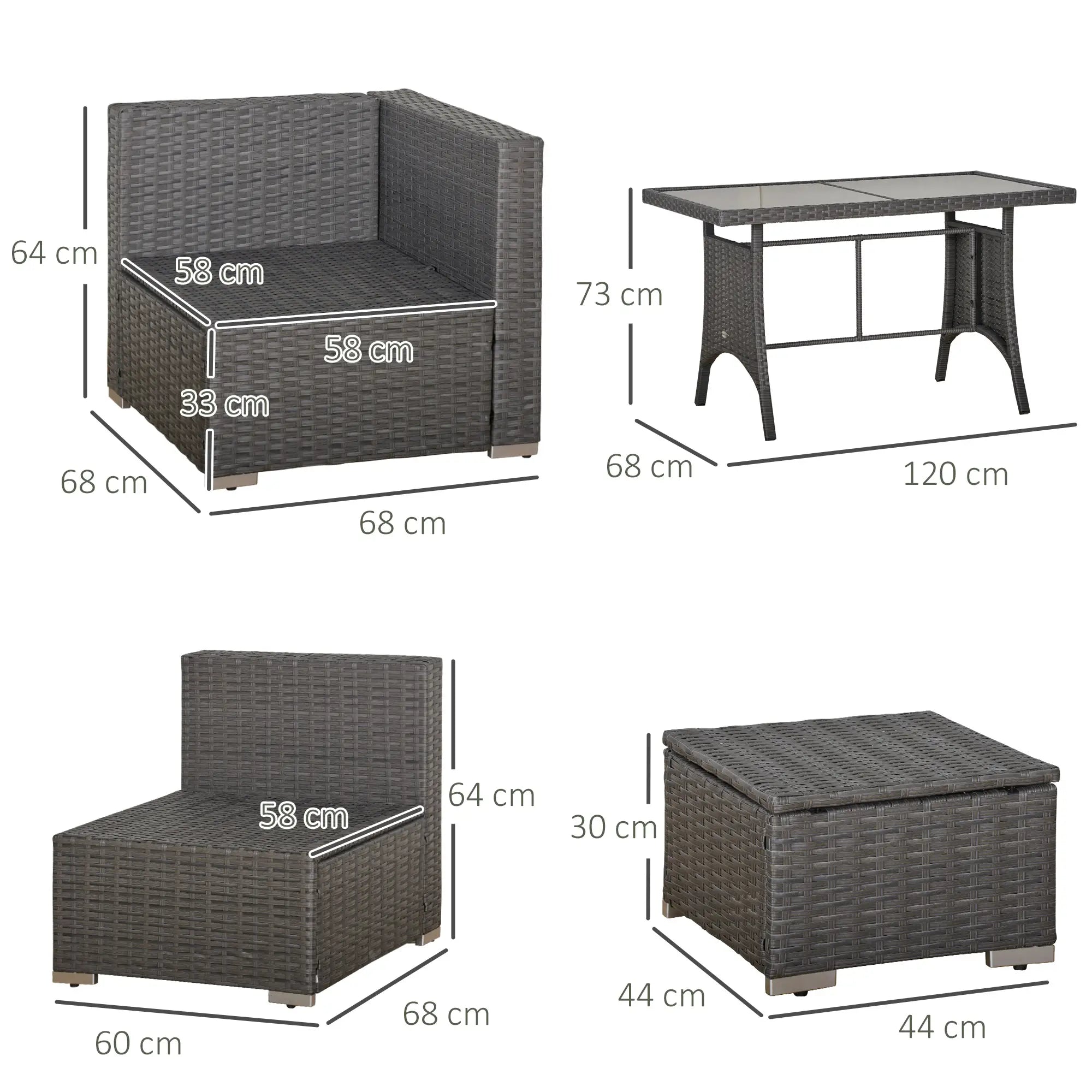 9-Seater Garden Rattan Furniture 10 Pcs Rattan Corner Dining Sofa Set, Grey/Dusty Blue Cushion