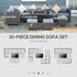 9-Seater Garden Rattan Furniture 10 Pcs Rattan Corner Dining Sofa Set, Grey/Dusty Blue Cushion