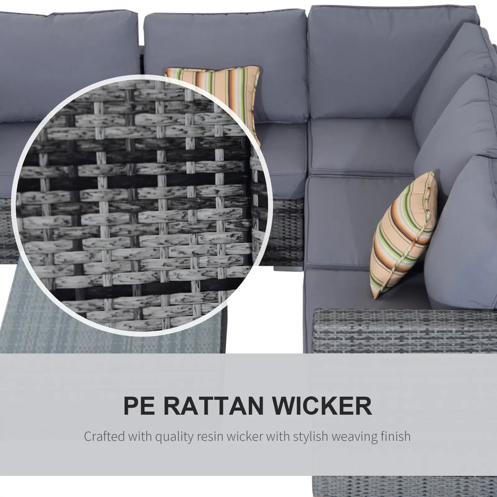 4 Pieces Rattan Garden Furniture Set, Wicker Outdoor Furniture Set with Corner Sofa Loveseat Coffee Table Cushions, Conservatory Furniture Set for Patio Balcony Poolside, Grey