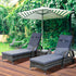 3 Pieces Rattan Sun Loungers, Garden Wicker Wheeling Recliner , PE Rattan Lounge Chairs w/ Cushions & Side Coffee Table Grey