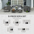 6PC Garden Rattan Sofa Set Bonzer Outdoor Furniture Patio Table Loveseat Stool Lounging Ottoman Aluminium Frame Wicker Weave Conservatory Grey
