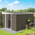 11.3 x 9.2ft Lean to Metal Garden Shed, Outdoor Galvanised Tool Storage House with Double Sliding Doors and 2 Air Vents, Grey