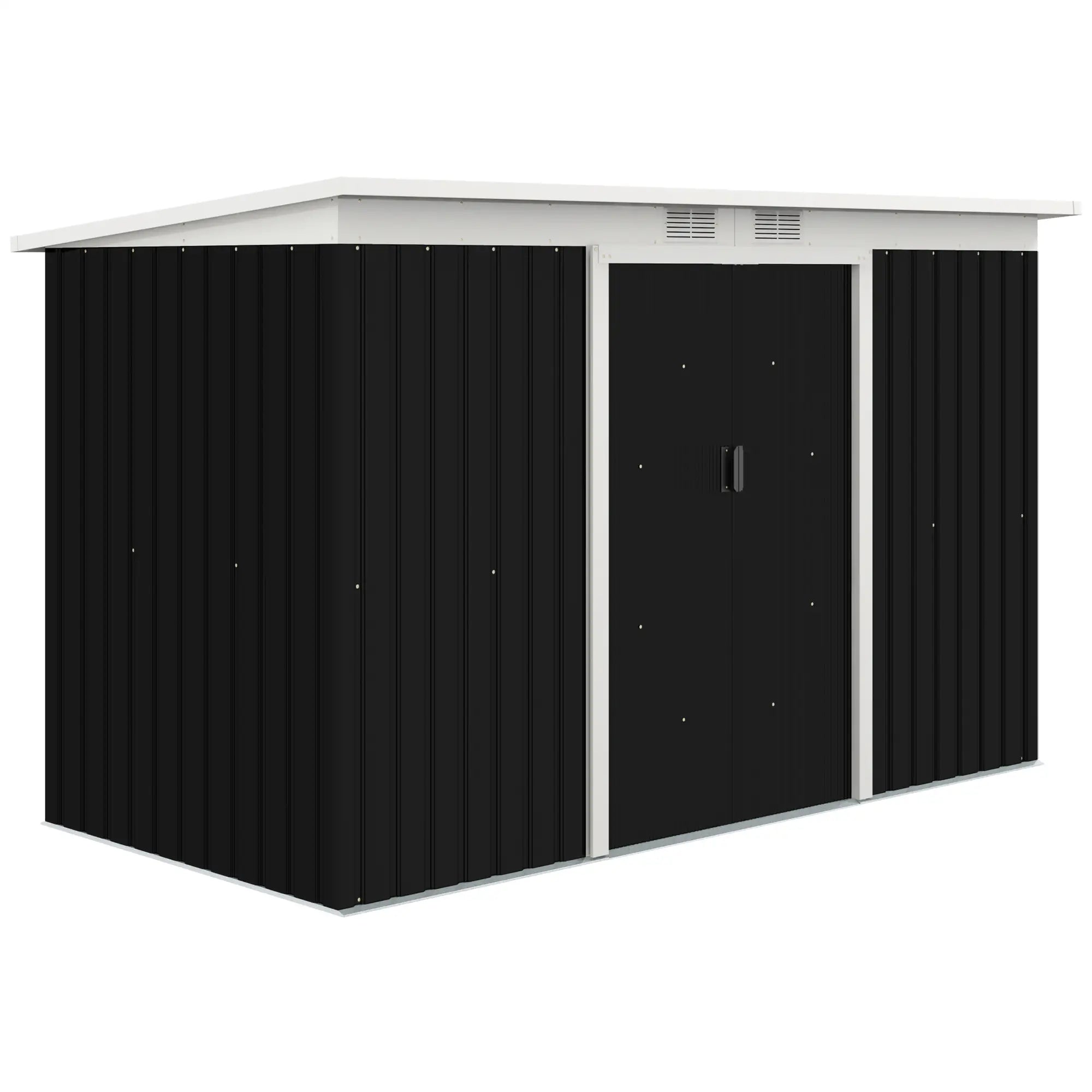 9ft x 4ft Metal Garden Shed, Outdoor Tool House with Foundation Kit, Ventilations and Double Doors, Dark Grey