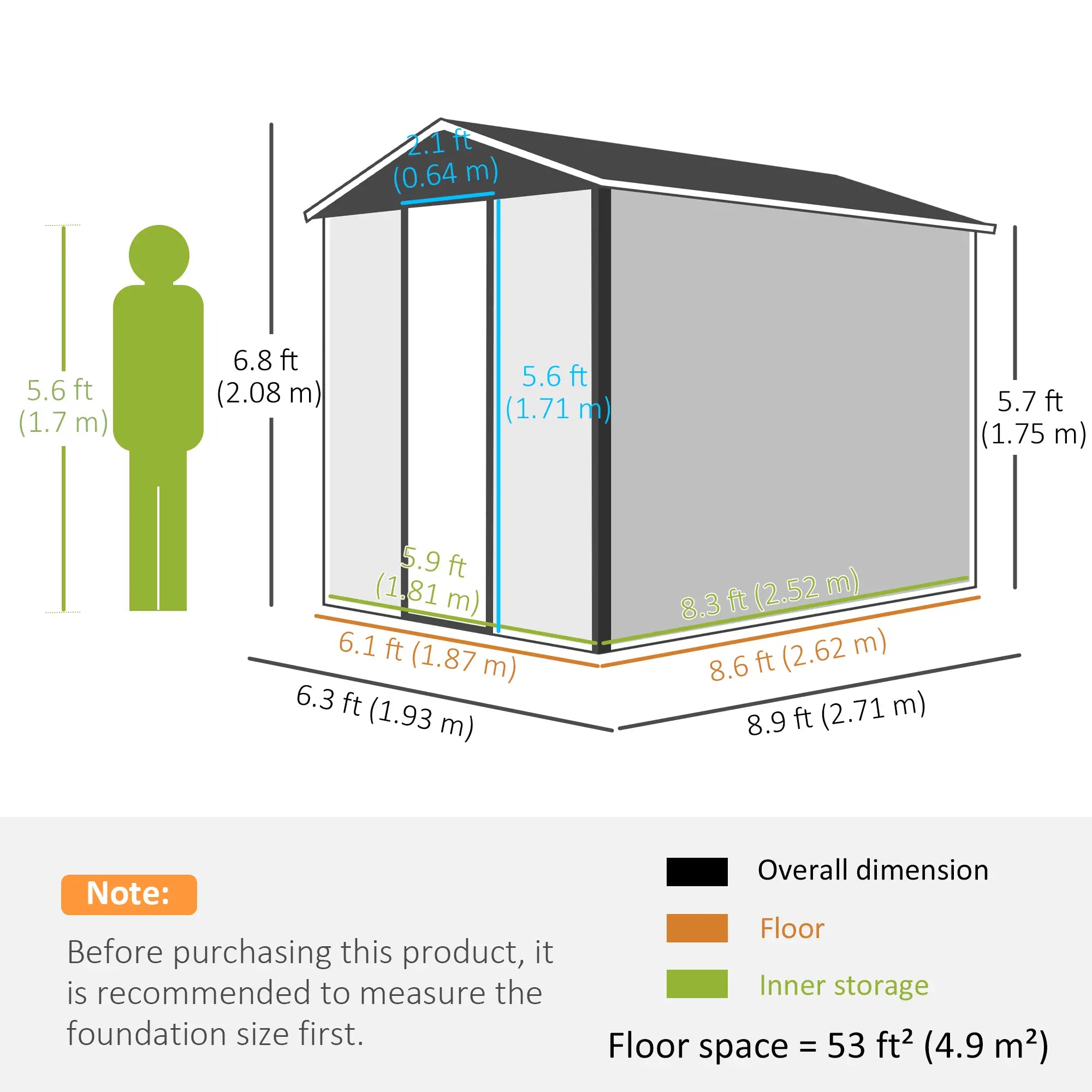 9 x 6FT Metal Outdoor Garden Shed, Galvanised Tool Storage Shed w/ Sloped Roof, Lockable Door for Patio Lawn, Dark Grey