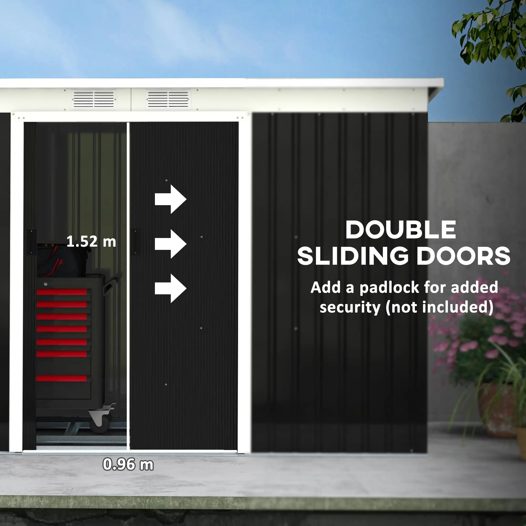 9ft x 4ft Metal Garden Shed, Outdoor Tool House with Foundation Kit, Ventilations and Double Doors, Dark Grey