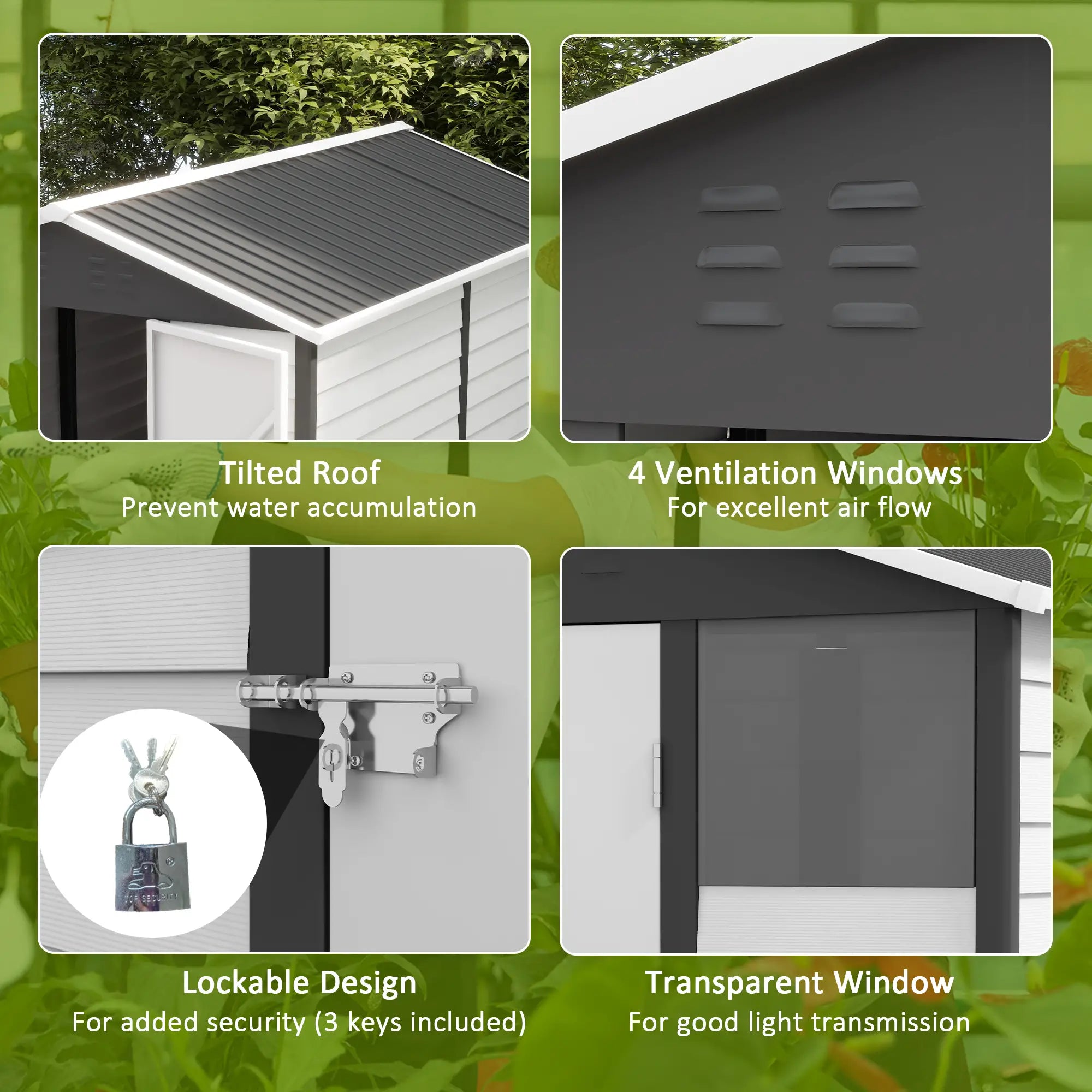 9 x 6FT Metal Outdoor Garden Shed, Galvanised Tool Storage Shed w/ Sloped Roof, Lockable Door for Patio Lawn, Dark Grey