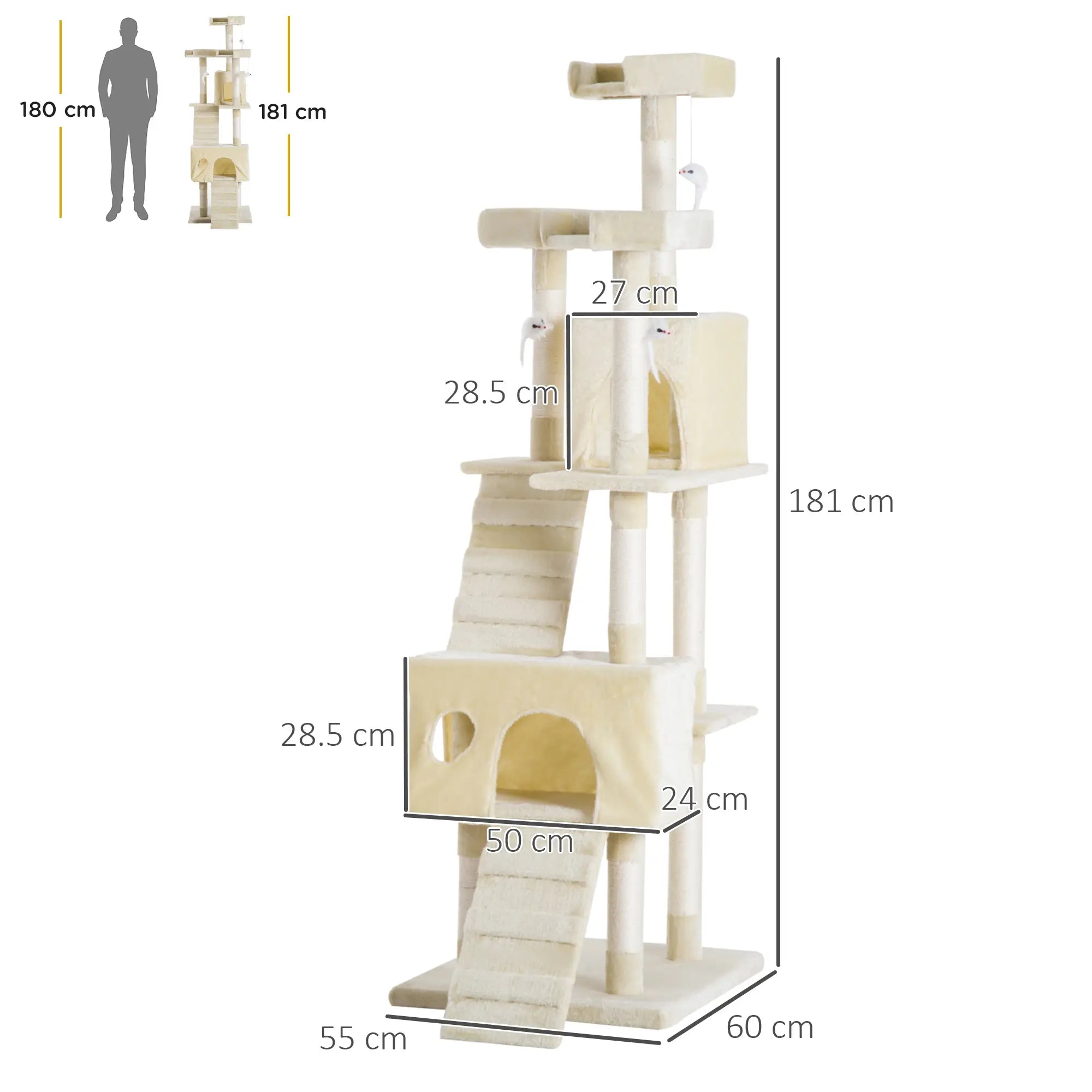 Cat Tree for Indoor Cats Play Tower Activity Center Kitten Scratch Post Climbing Tower 181 cm