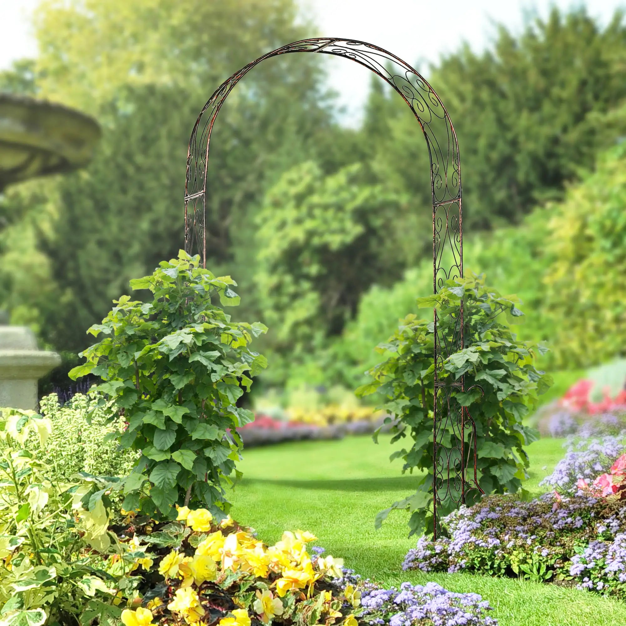 Metal Garden Arch Trellis, Decorative Arbour Archway for Walkway Path Ceremony Wedding Party, 120 x 30 x 226cm