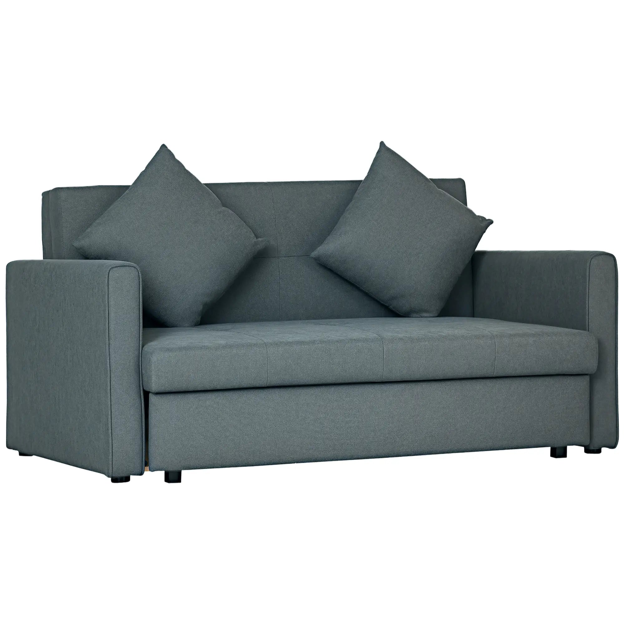 2 Seater Sofa Bed, Convertible Bed Settee, Modern Cotton Loveseat Sofa Couch with 2 Cushions, Hidden Storage for Living Room, Guest Room, Dark Grey