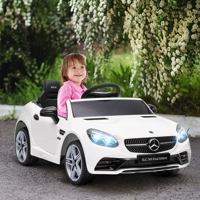 Benz SLC 300 Licensed 12V Kids Electric Ride On, with Music, Remote Control, LED Headlights, Horn, White